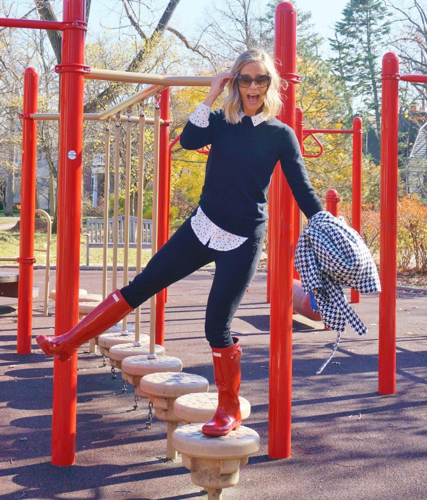 Favorite looks: sweater, button down, denim, and Hunter boots