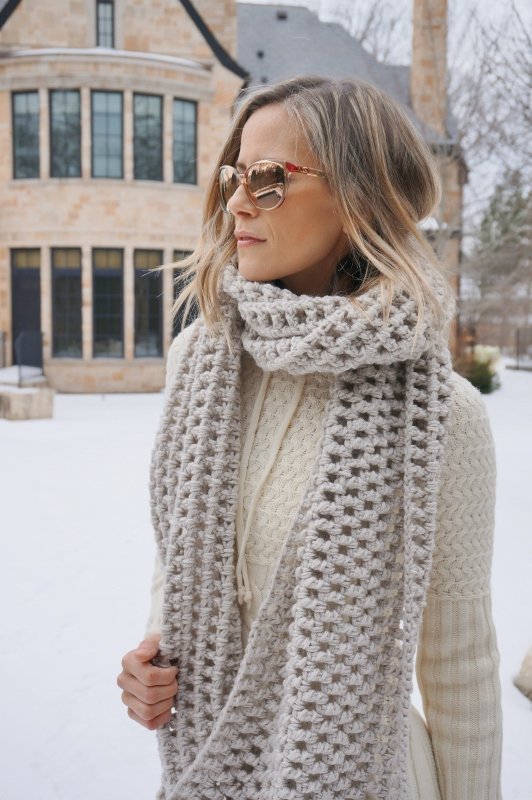 Sweater dress, scarf, leggings, Uggs, sunglasses