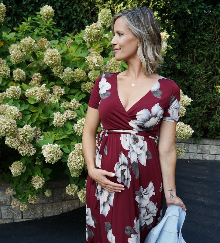 Fall florals: dress, denim jacket, and booties