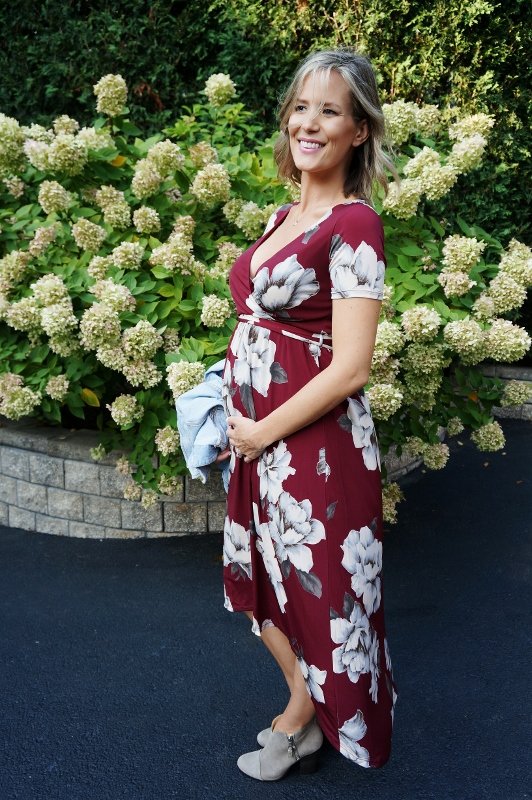 Fall florals: dress, denim jacket, and booties