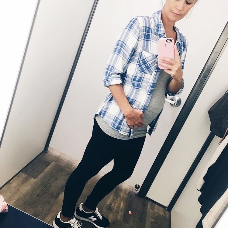 Fall style, flannel, leggings, sneakers