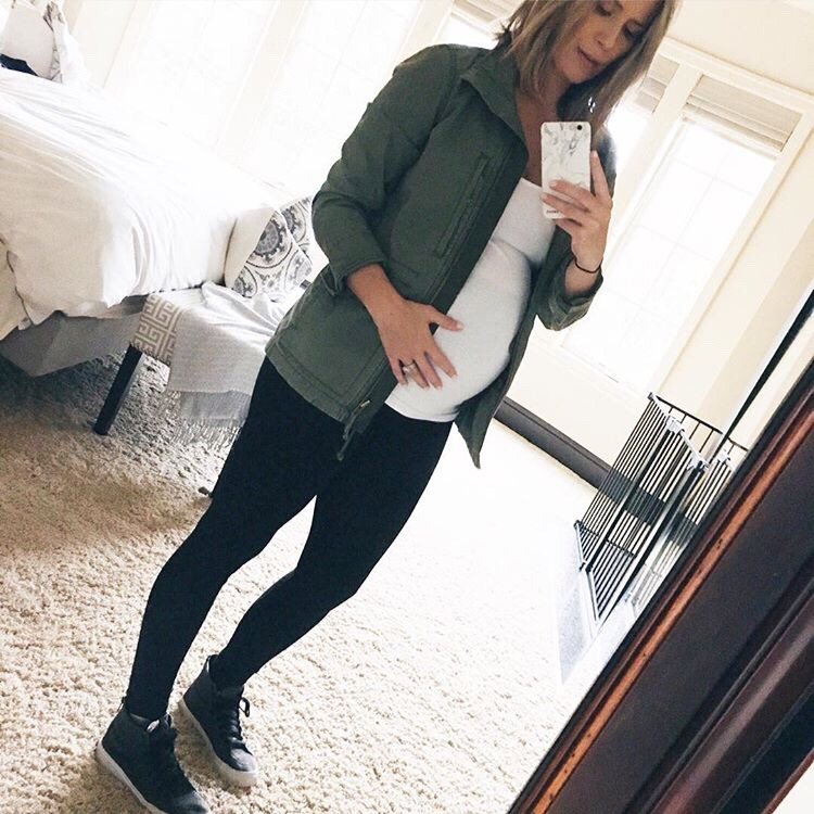 Bump style: jacket, tee, leggings, sneakers