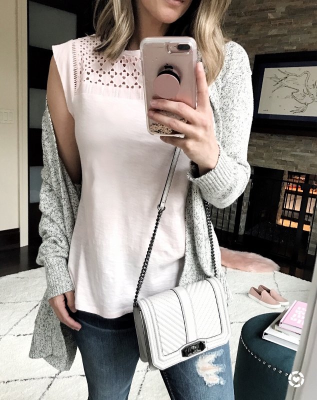 Instagram round up: cardigan, eyelet tee, denim, handbag