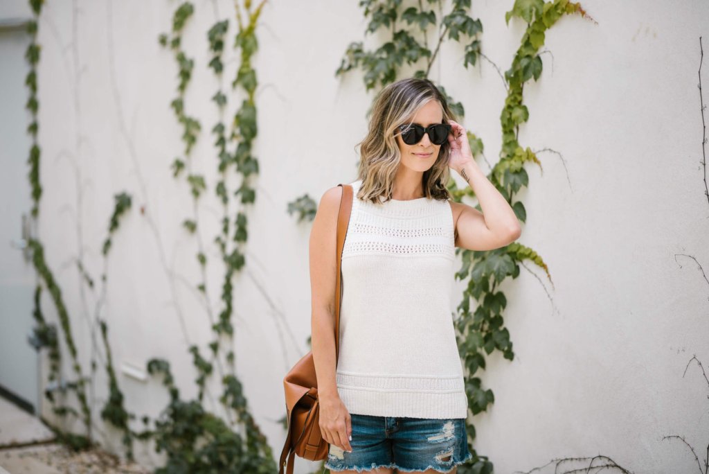 summer style: tank, cut offs, cross body, sunglasses