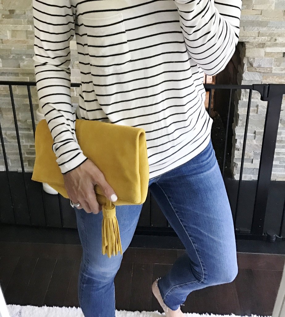 Nordstrom Anniversary Sale, striped tee, denim, clutch