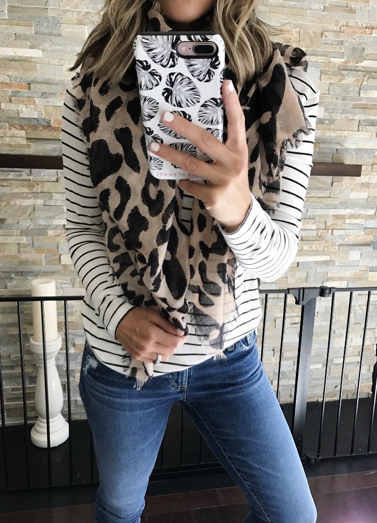 Nordstrom Anniversary Sale, striped tee, denim, and clutch