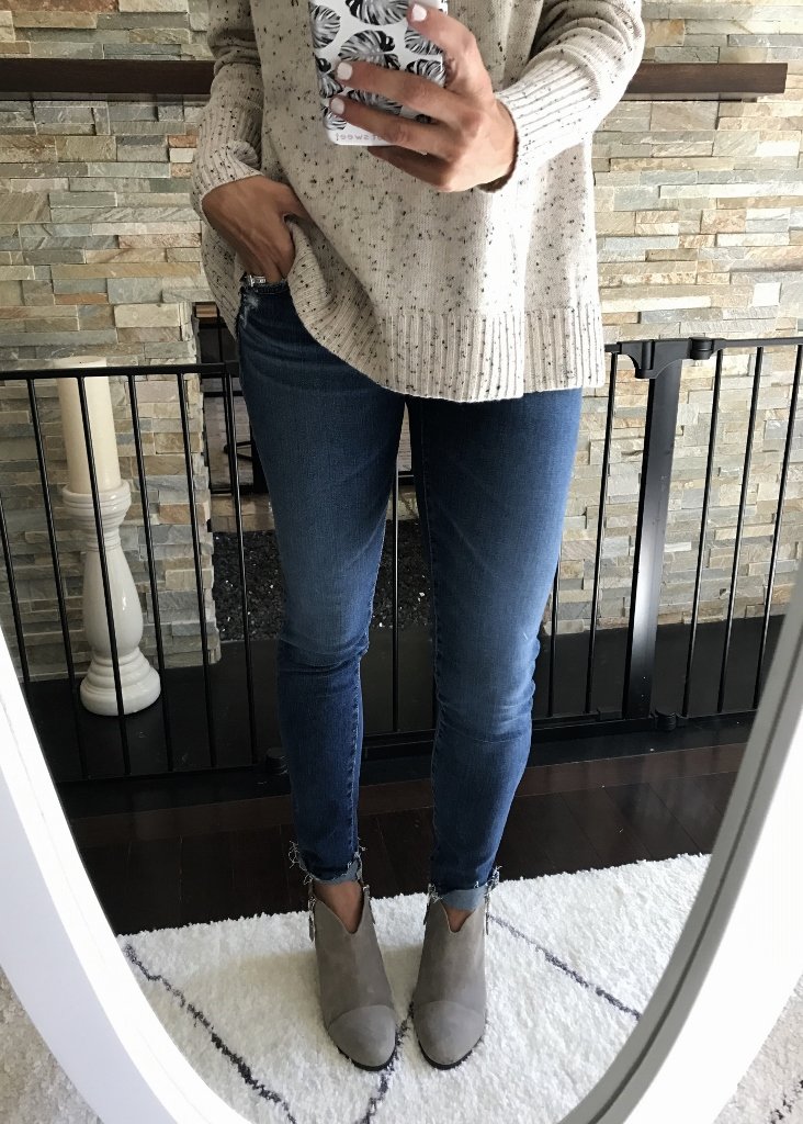 Nordstrom Anniversary Sale, sweater, denim, and booties