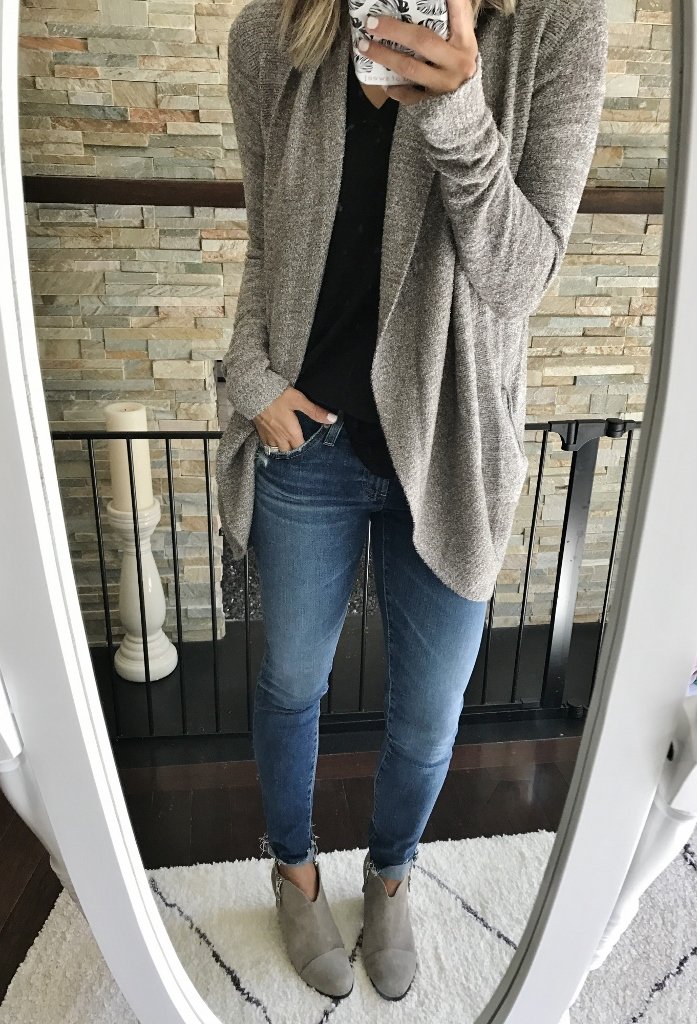 Nordstrom Anniversary Sale, cardigan, denim, tee, booties
