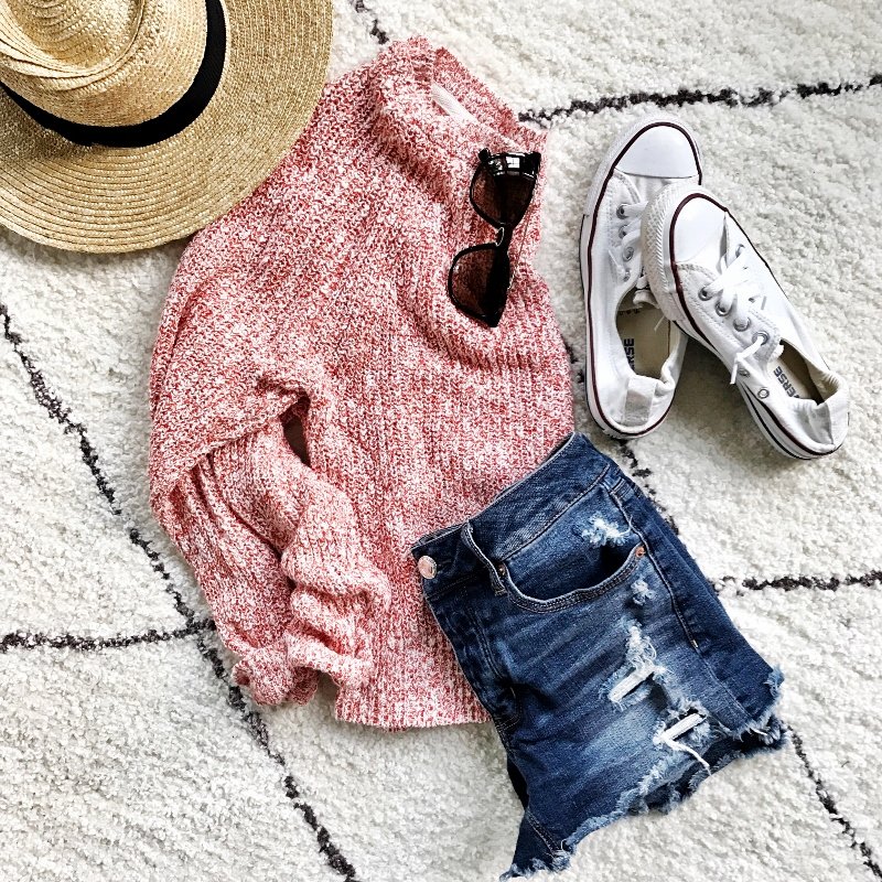 Labor Day Sales, sweater and cut off shorts