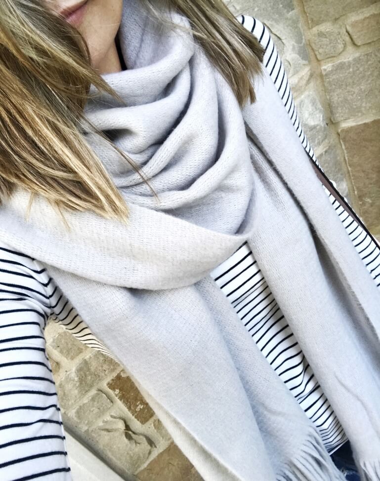 Fall style, striped tee, scarf, and denim