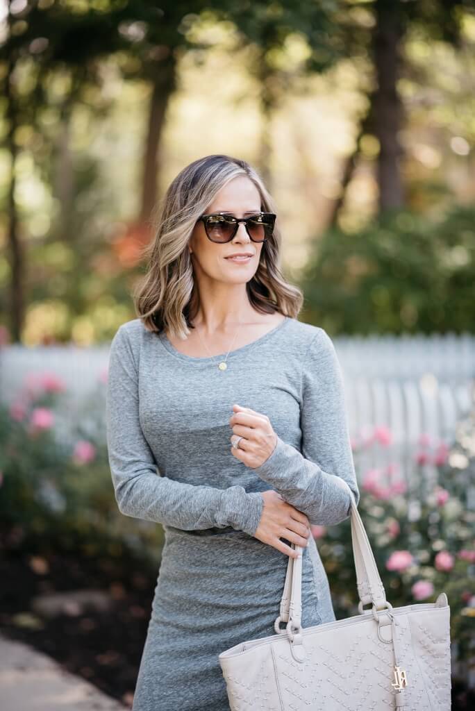 Viral dress, sneakers, tote, and sunglasses