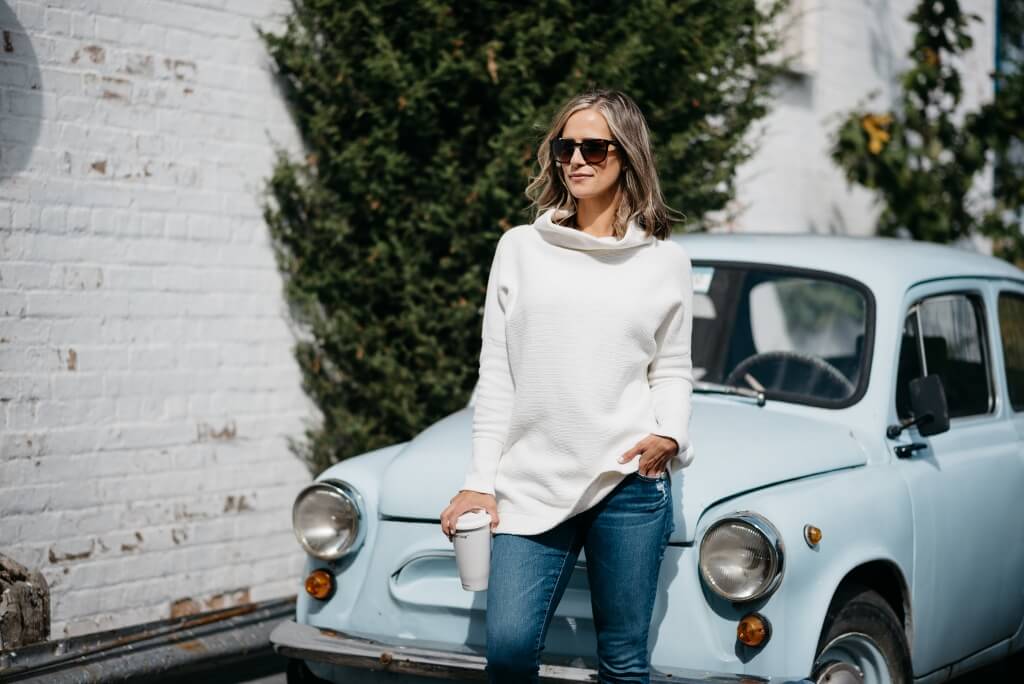 Free People tunic, denim, sneakers