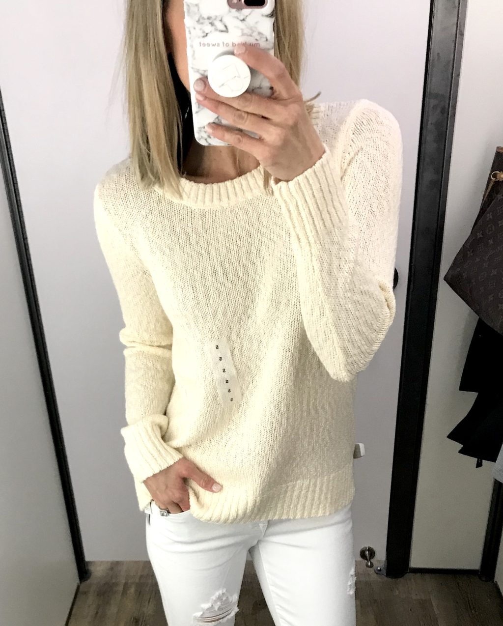 Old Navy try-on haul, ivory sweater and denim