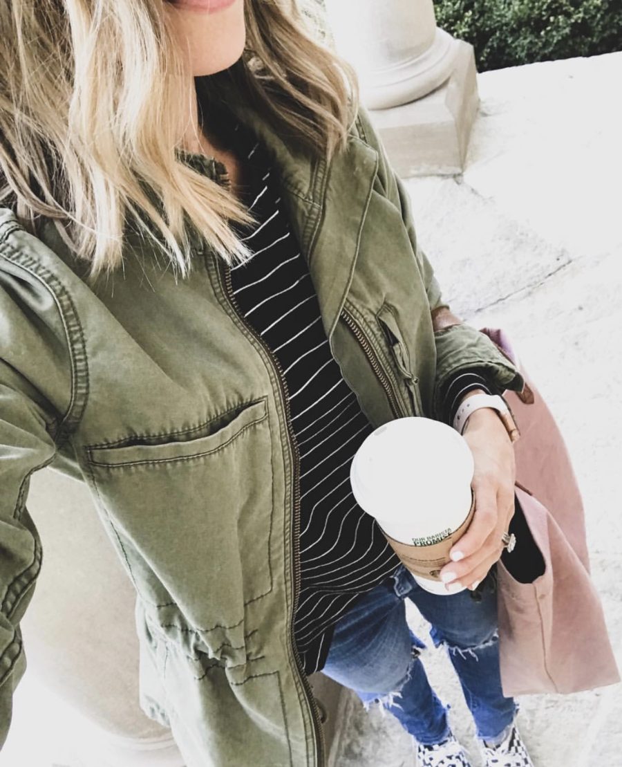 Jacket, tee, denim, shoes, tote