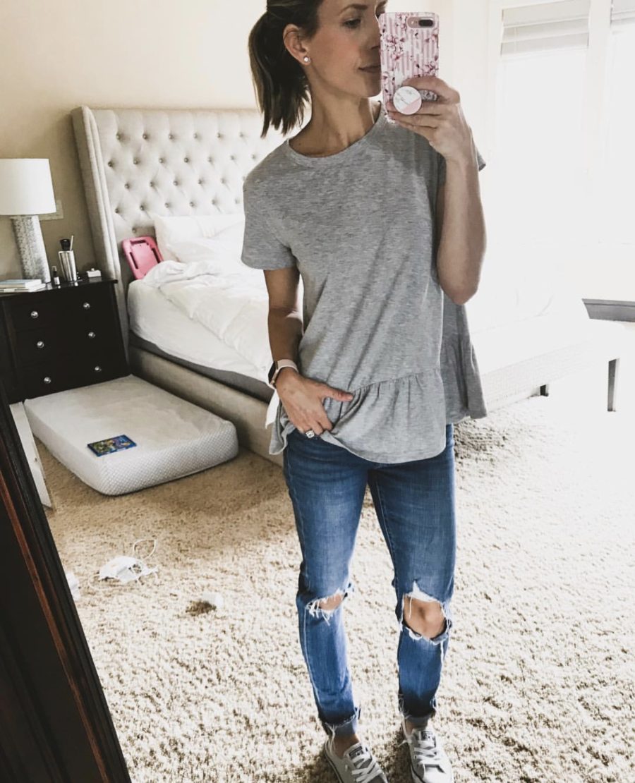 Peplum tee, denim, Converse