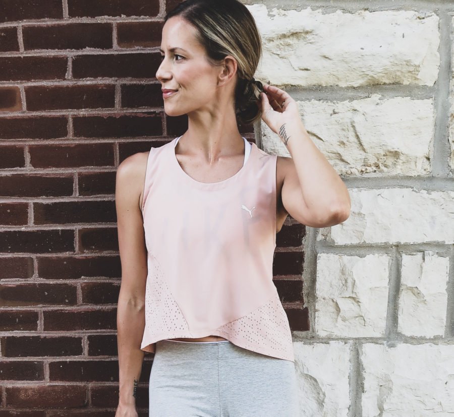 Activewear, tank, leggings, sneakers, and hydroflask