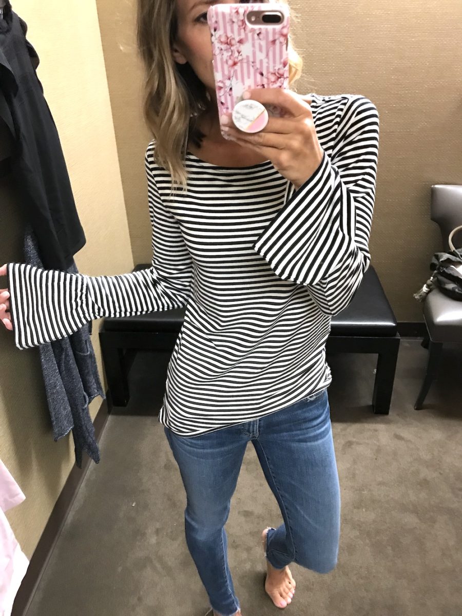 Striped tee, denim pants