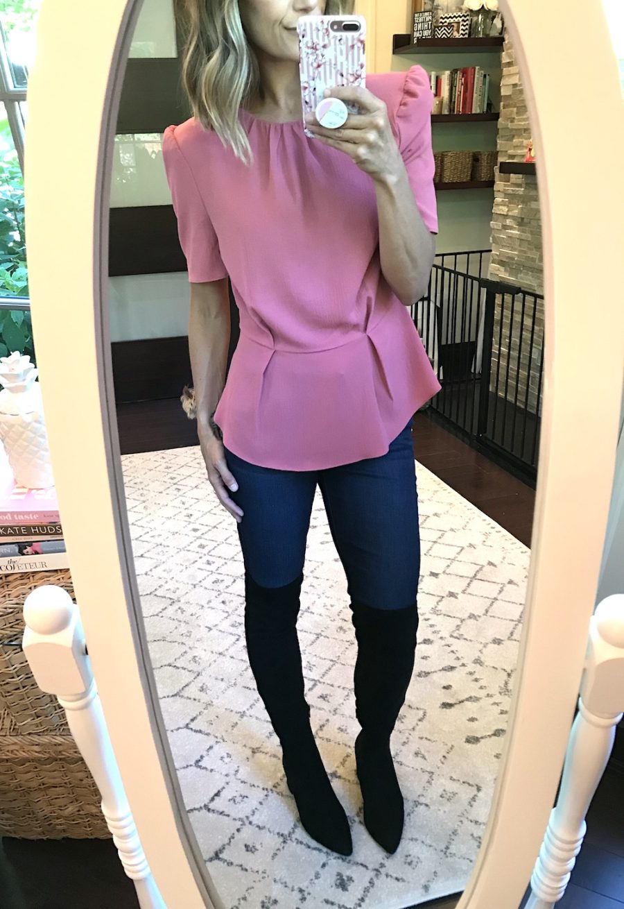 My haul, top, denim, and over the knee boots