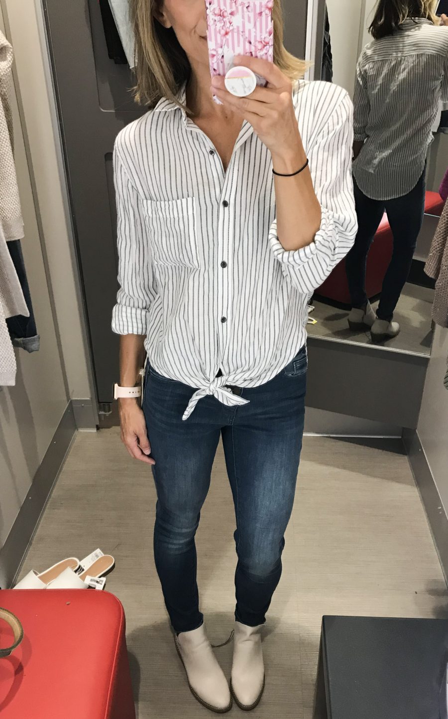 Target fall try on, button down shirt, jeans, booties