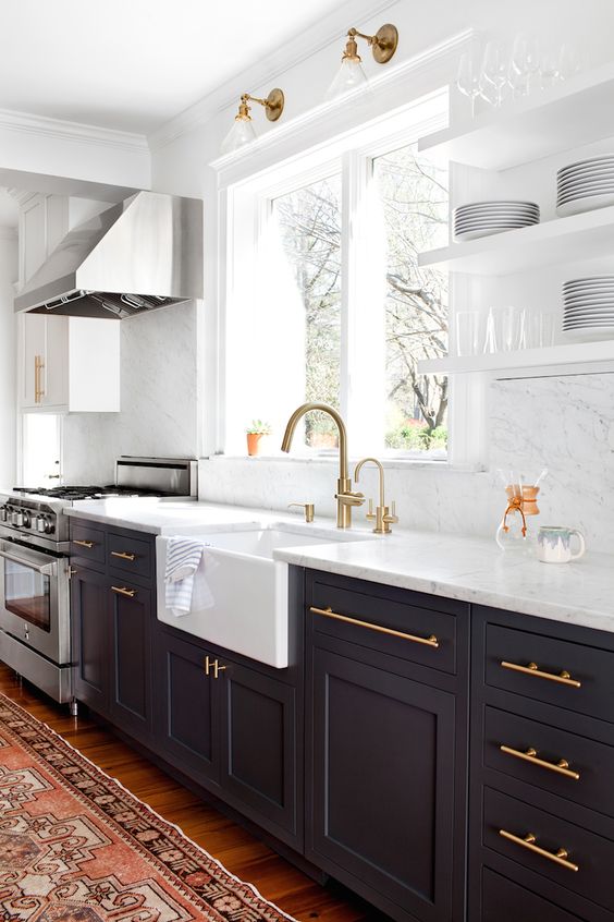 Kitchen remodel inspiration, white and black cabinets