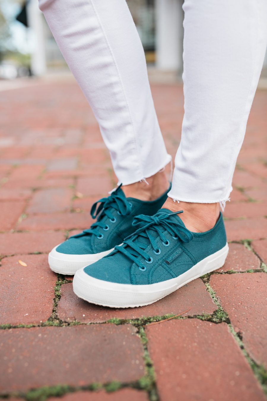 White denim and sneakers