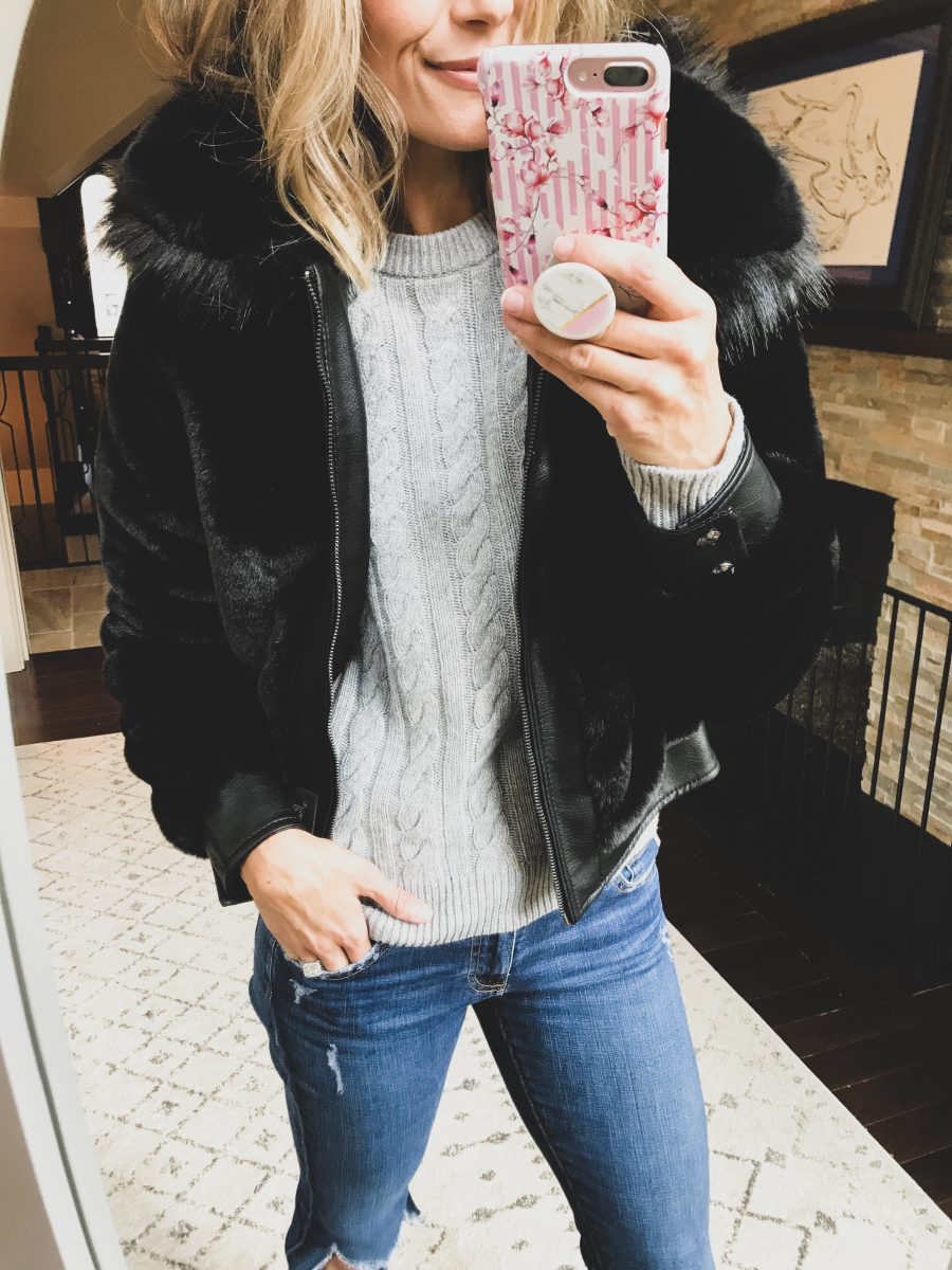 Faux fur moto jacket