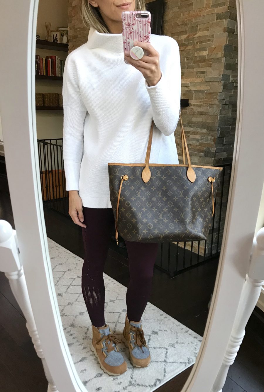 Tunic, leggings, boots, and Louis Vuidtton