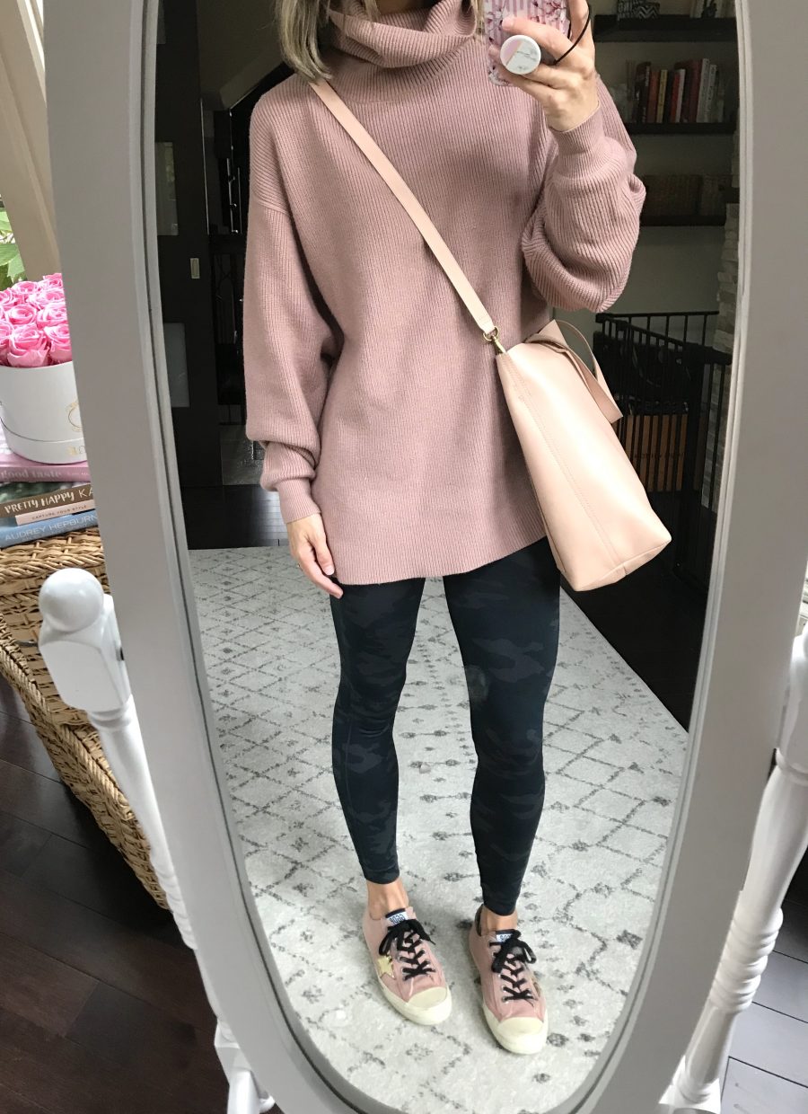 Tunic sweater and spanx camo leggings