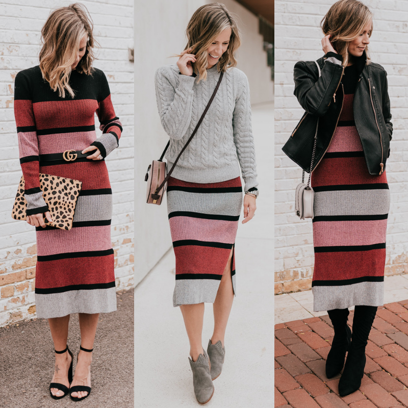 A versatile striped dress: 3 ways