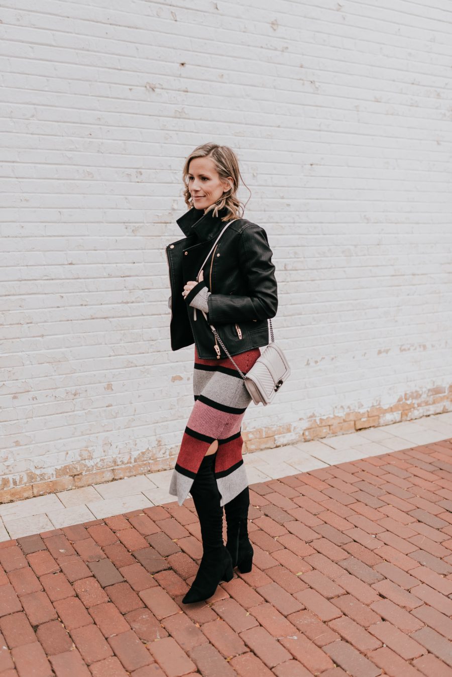 Striped dress: moto chic