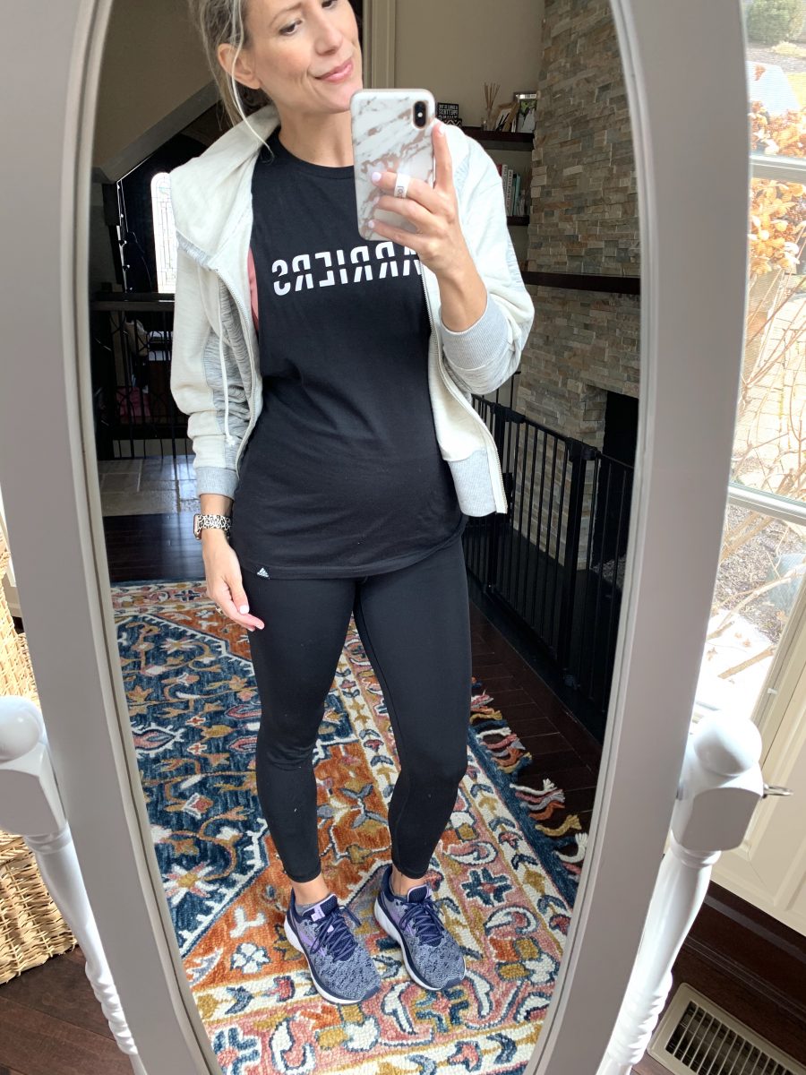 Tee shirt, leggings, and zip up--activewear