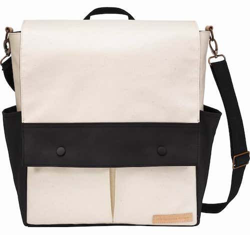 Black and white backpack diaper tote