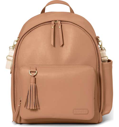 Brown leather diaper backpack