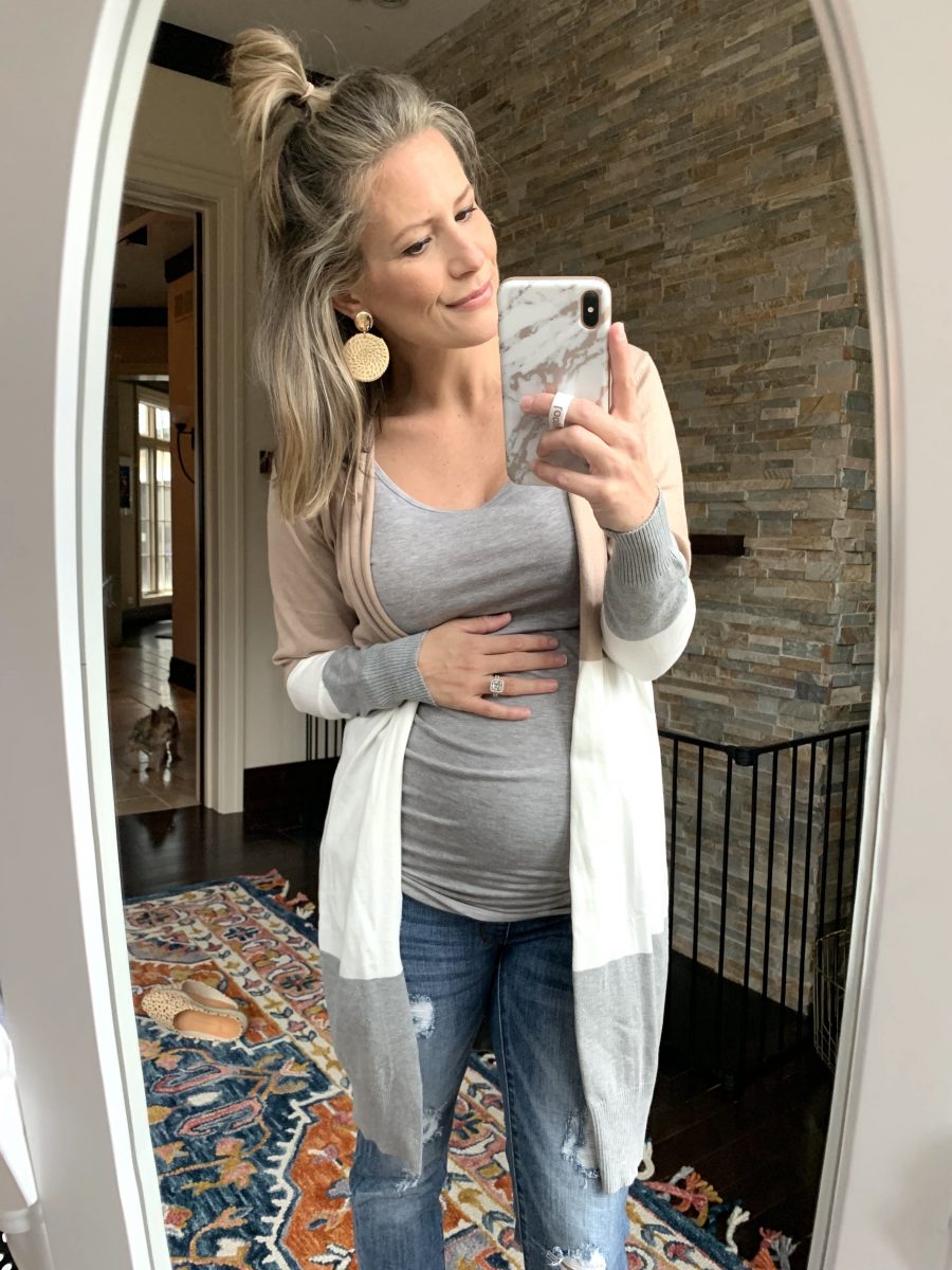 Color block cardigan and maternity tank