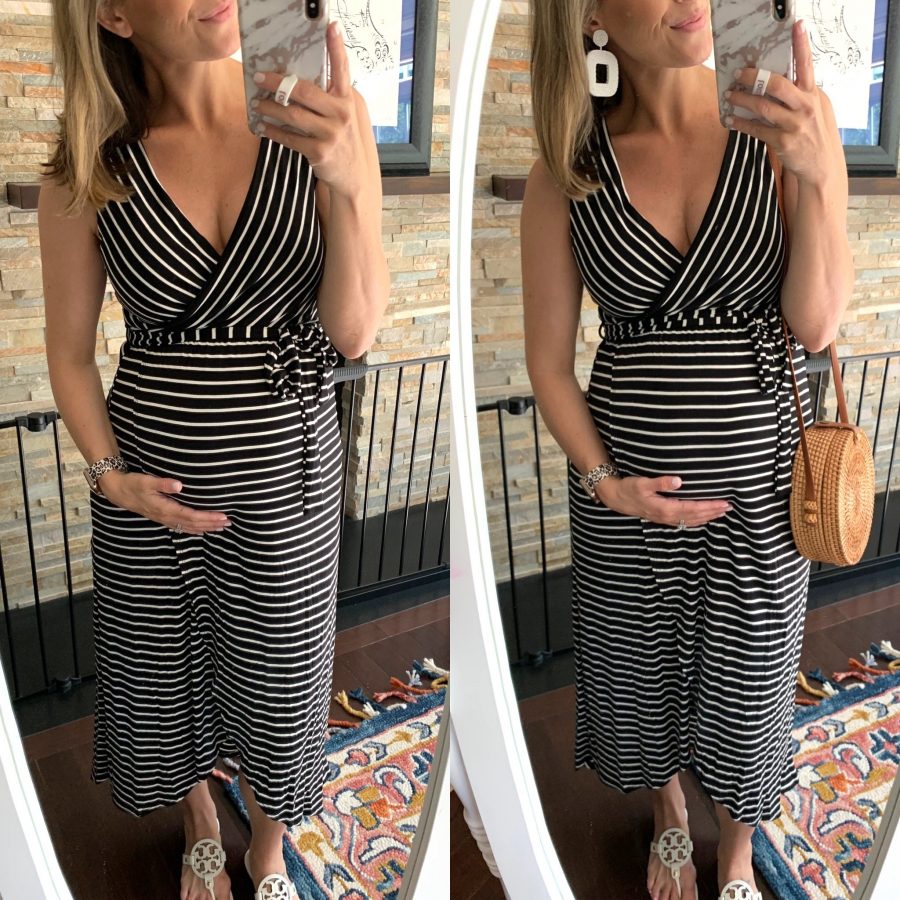 PinkBlush Maternity Haul, striped hi-low maternity dress