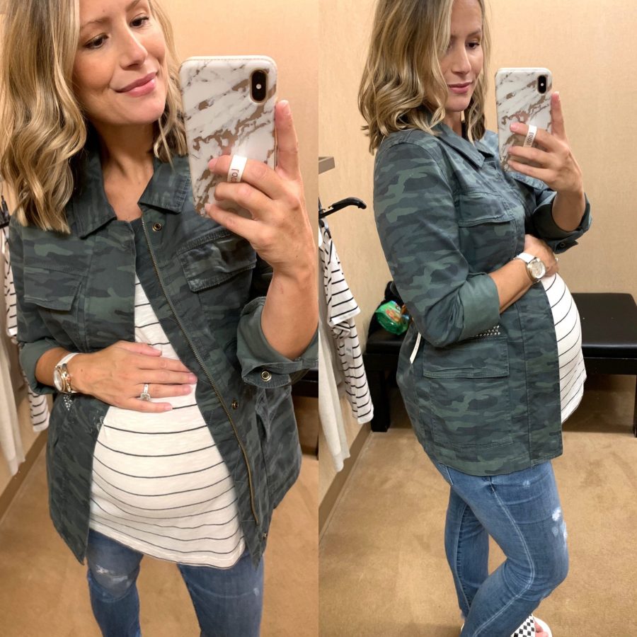 Try on haul, striped tee and camo utility jacket