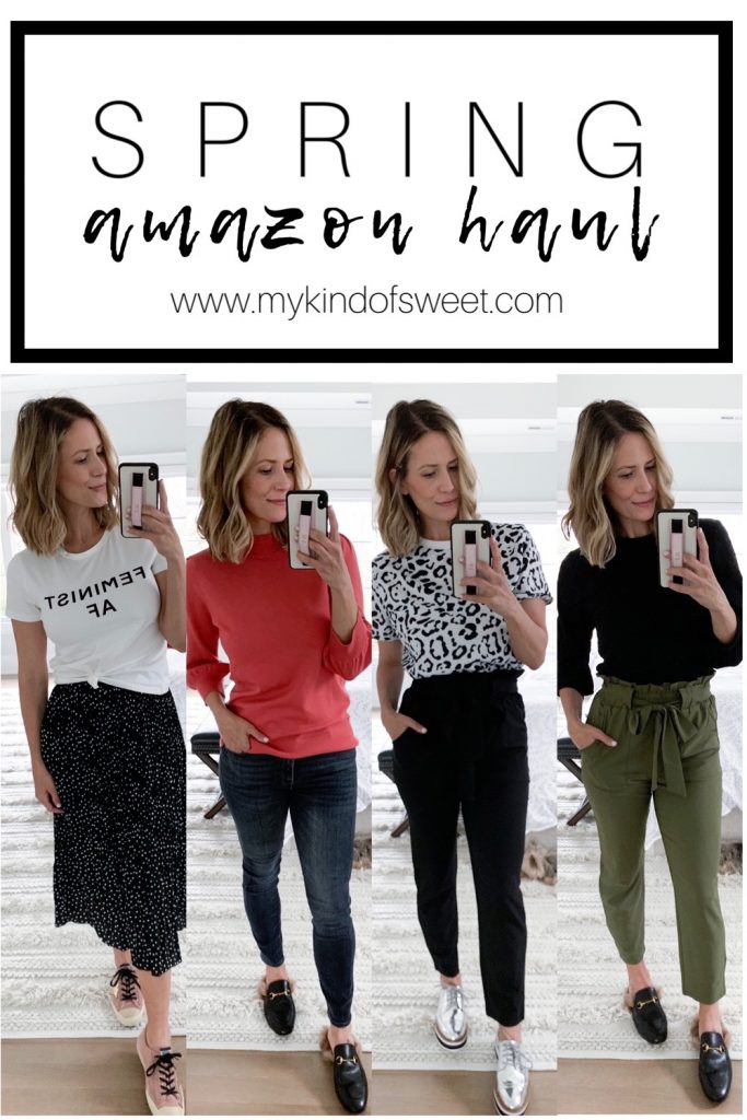 I've rounded up a spring amazon haul of my favorite finds including lightweight sweaters, paper bag waist pants, and graphic tees. 