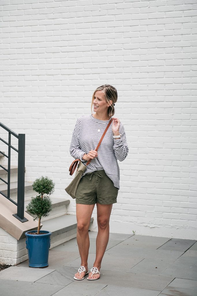 Summer style: linen shorts and striped pullover