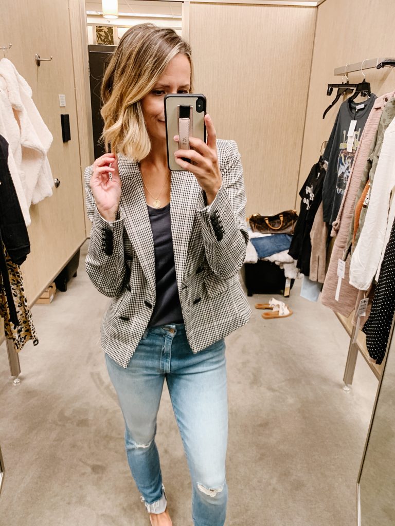 Nordstrom Anniversary Sale try on, plaid blazer
