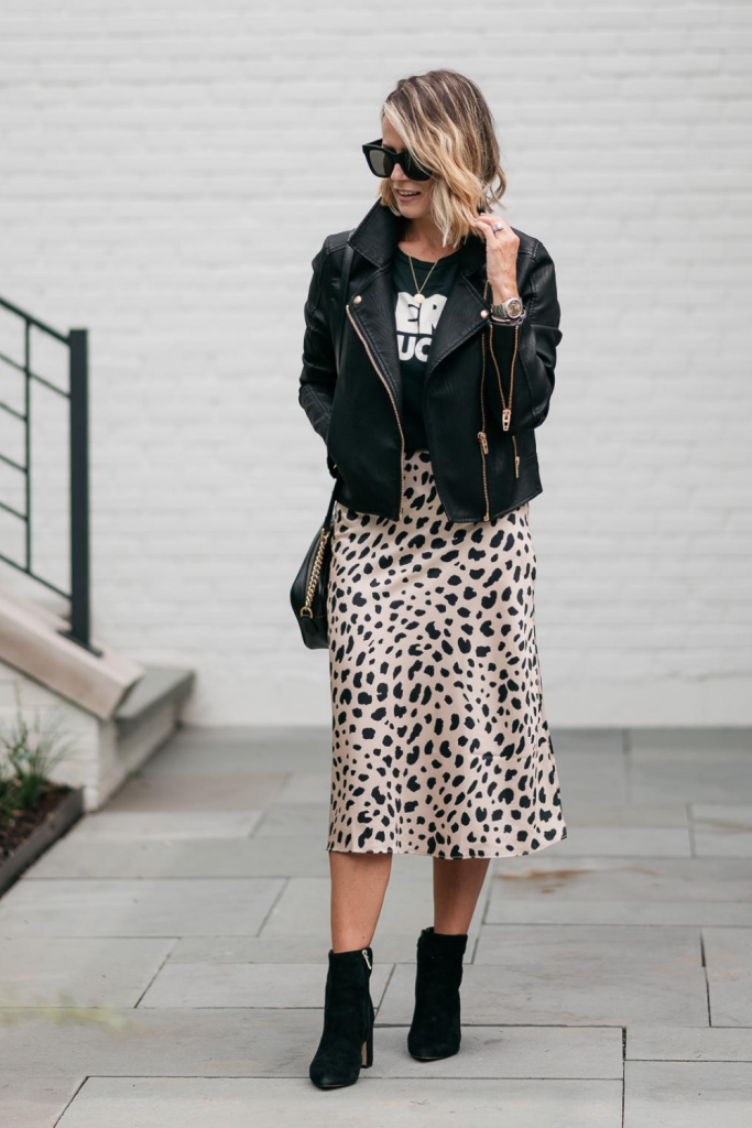 I'm sharing a classic leopard slip skirt and how I'm transitioning it from summer to fall with a classic tank, denim jacket, and accessories.