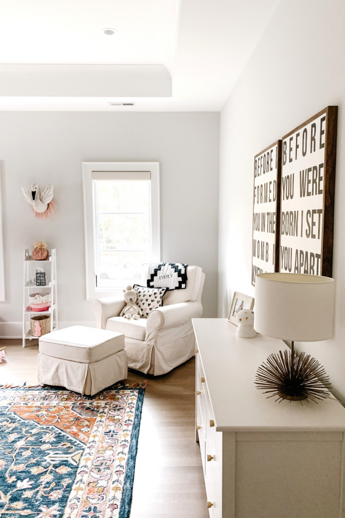 Transition to a big girl bedroom with bunkbeds, vibrant pops of color, and a cozy reading area.
