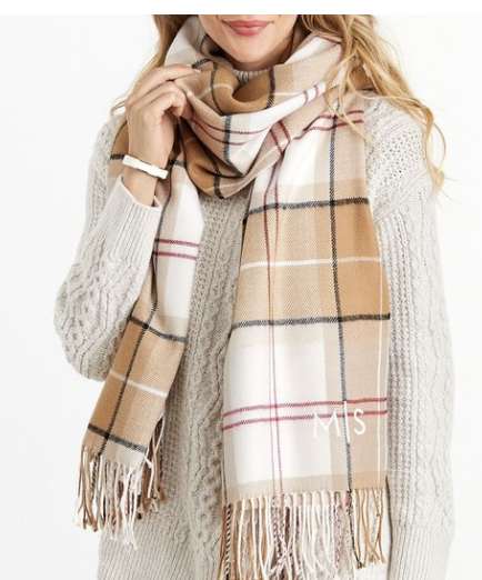 Teacher Gift Guide: PLAID BLANKET SCARF | Cozy and available to monogram.