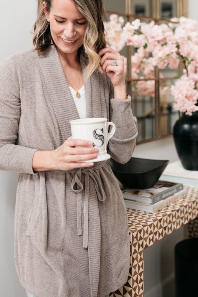 Now that our country is back to normal, I can return to sharing the things I love... like cherry blossoms and my Barefoot Dreams cardigan.