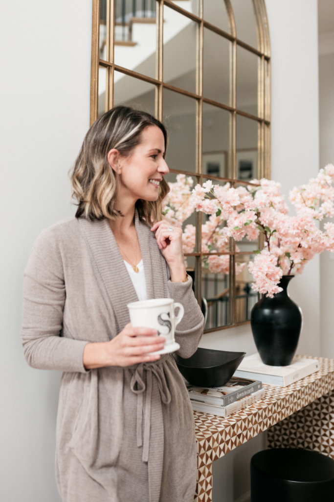 Now that our country is back to normal, I can return to sharing the things I love... like cherry blossoms and my Barefoot Dreams cardigan.