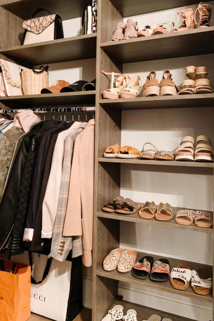 I'm giving a full closet tour complete with built in shelving, clothes storage, organization, shoe shelves, and hat storage.