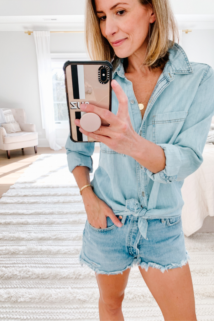 Chambray shirt and denim cut offs