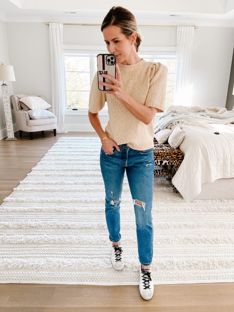 Real #ootd round up, short sleeve sweater, denim, Golden Goose