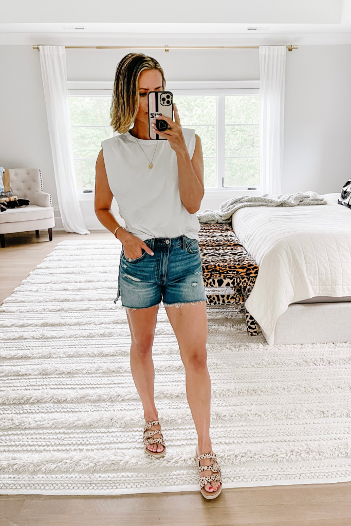 Amazon fashion finds: tank, denim shorts, sandals