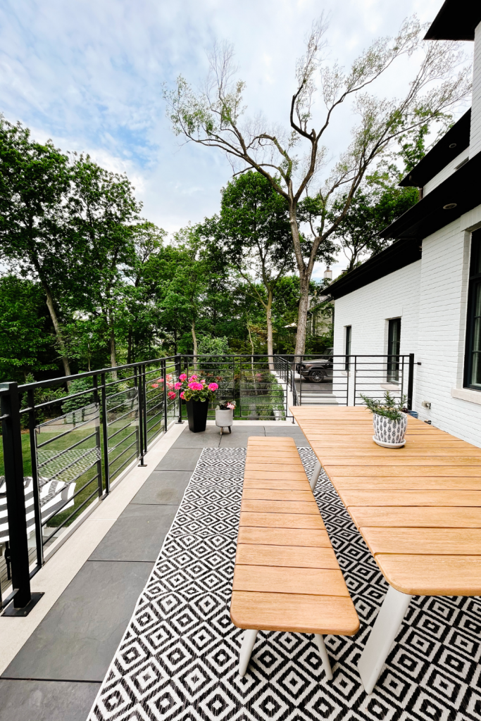 Balcony styling tips, picnic table and rug