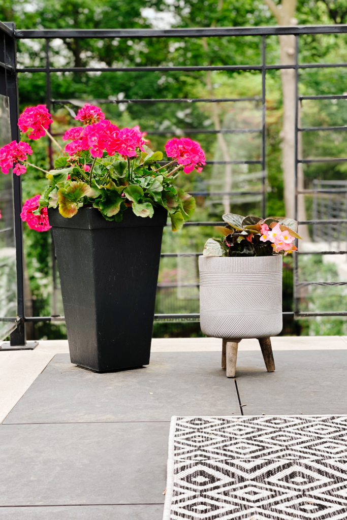 Balcony styling tips, flowers and outdoor rug